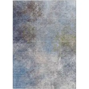 Photo of Denim Blue And Ivory Abstract Washable Indoor Outdoor Area Rug