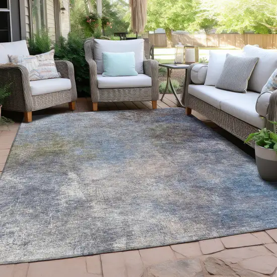 Denim Blue And Ivory Abstract Washable Indoor Outdoor Area Rug Photo 4