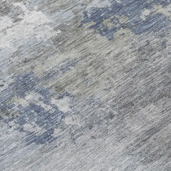 Denim Blue And Ivory Abstract Washable Indoor Outdoor Area Rug Photo 1