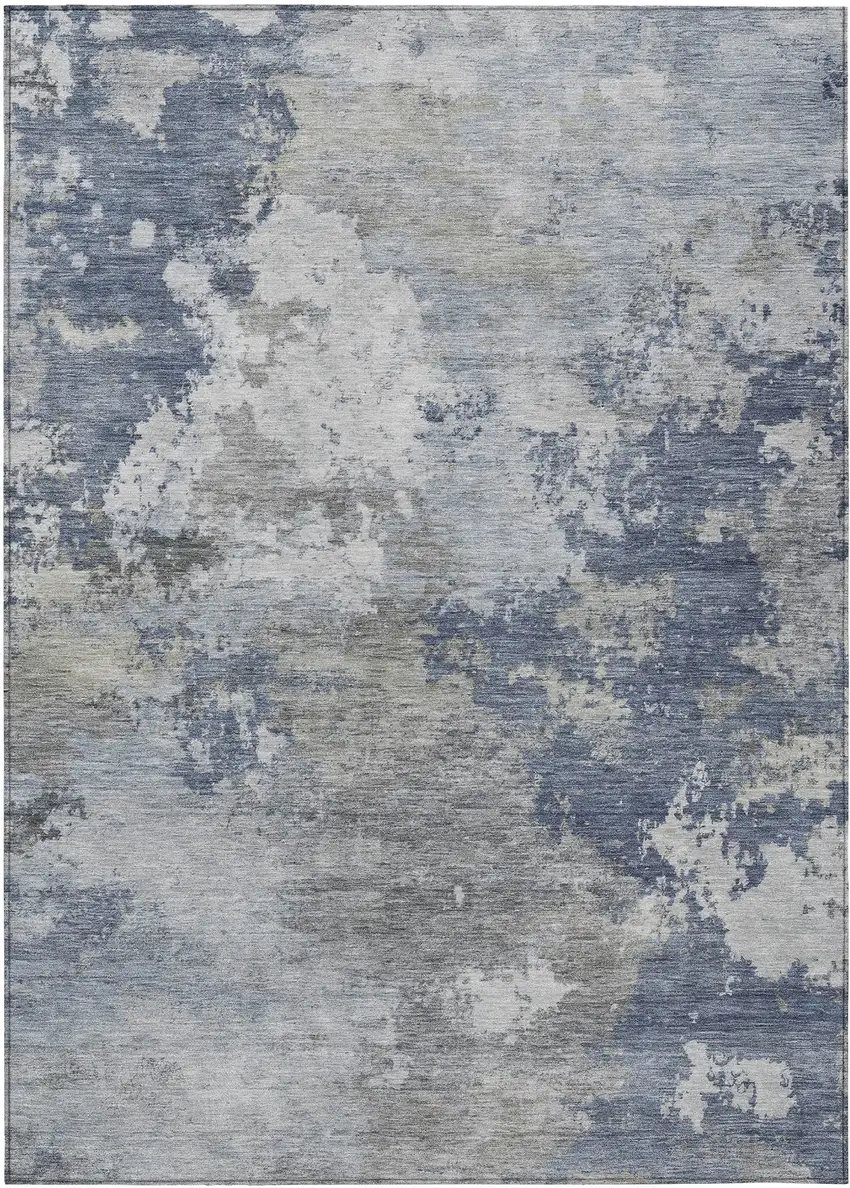 Denim Blue And Ivory Abstract Washable Indoor Outdoor Area Rug Photo 8