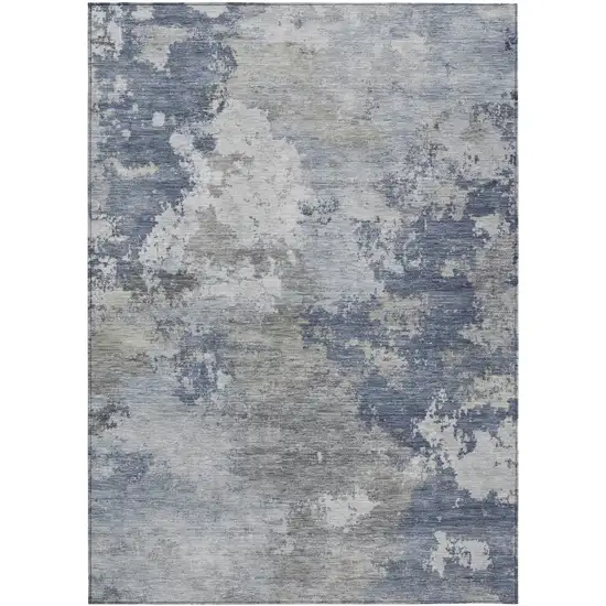 Denim Blue And Ivory Abstract Washable Indoor Outdoor Area Rug Photo 7