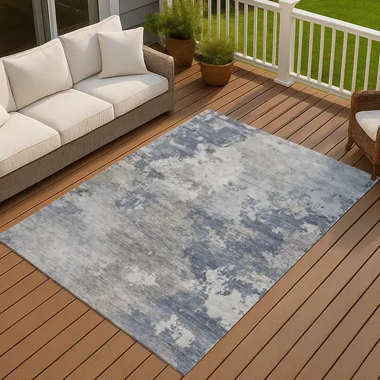 Denim Blue And Ivory Abstract Washable Indoor Outdoor Area Rug Photo 2