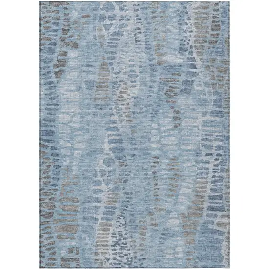 Denim Blue And Ivory Abstract Washable Indoor Outdoor Area Rug Photo 1