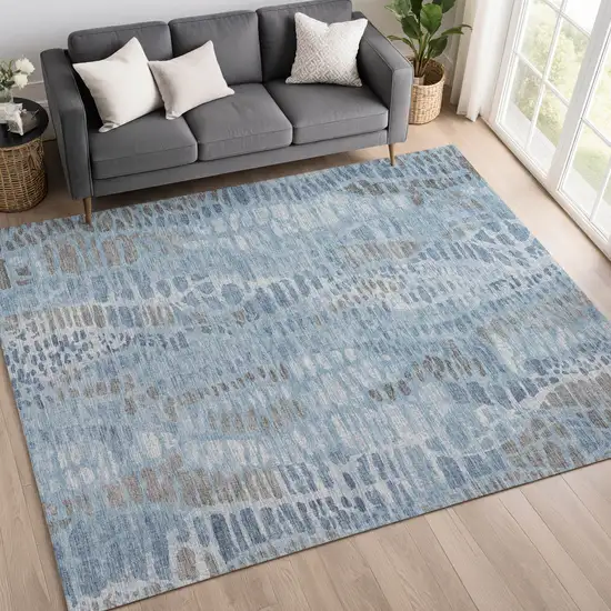 Denim Blue And Ivory Abstract Washable Indoor Outdoor Area Rug Photo 5