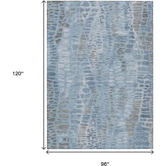 Denim Blue And Ivory Abstract Washable Indoor Outdoor Area Rug Photo 7
