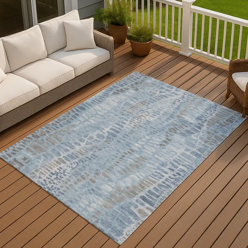Denim Blue And Ivory Abstract Washable Indoor Outdoor Area Rug Photo 4