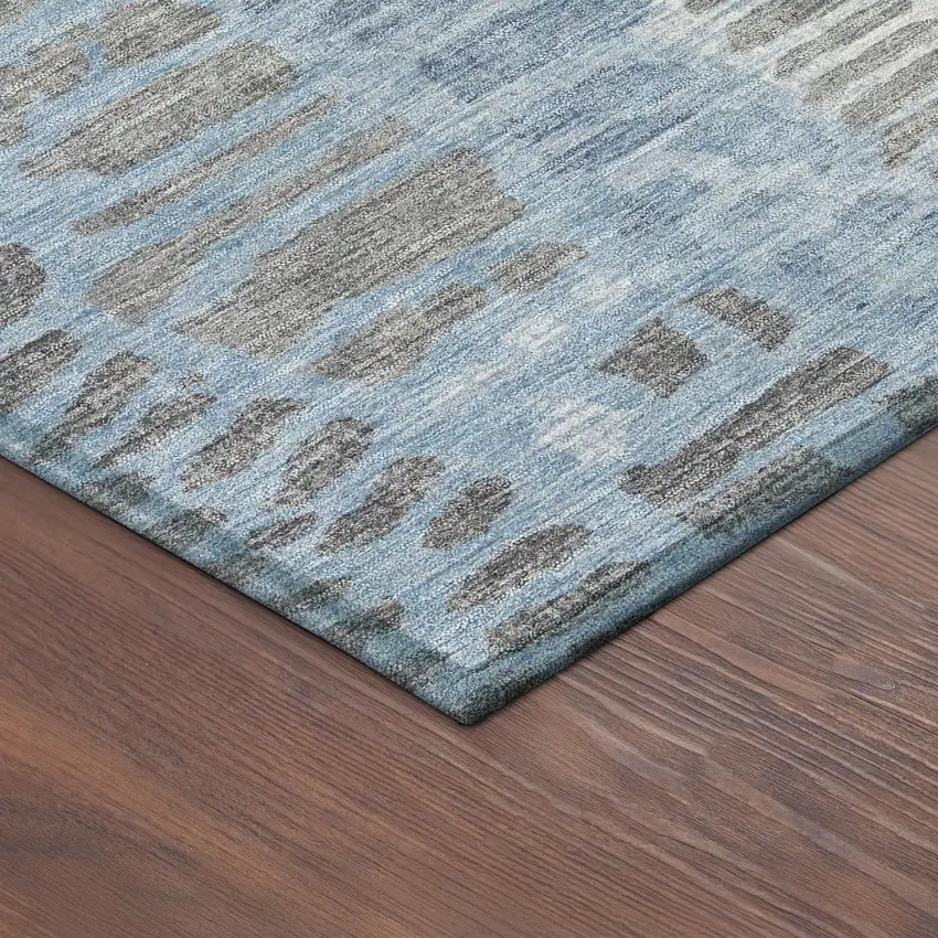 Denim Blue And Ivory Abstract Washable Indoor Outdoor Area Rug Photo 5