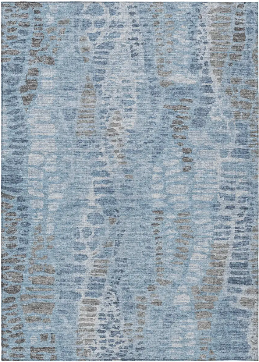 Denim Blue And Ivory Abstract Washable Indoor Outdoor Area Rug Photo 1