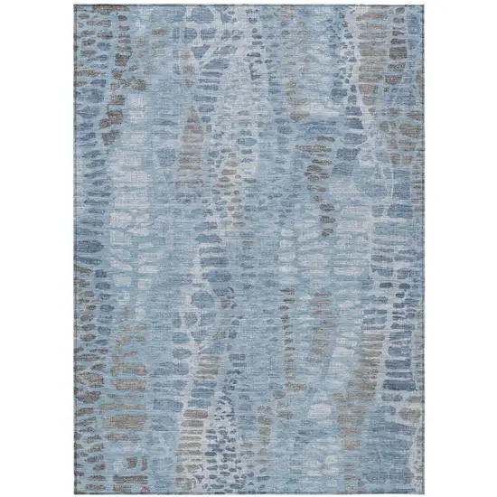 Denim Blue And Ivory Abstract Washable Indoor Outdoor Area Rug Photo 1