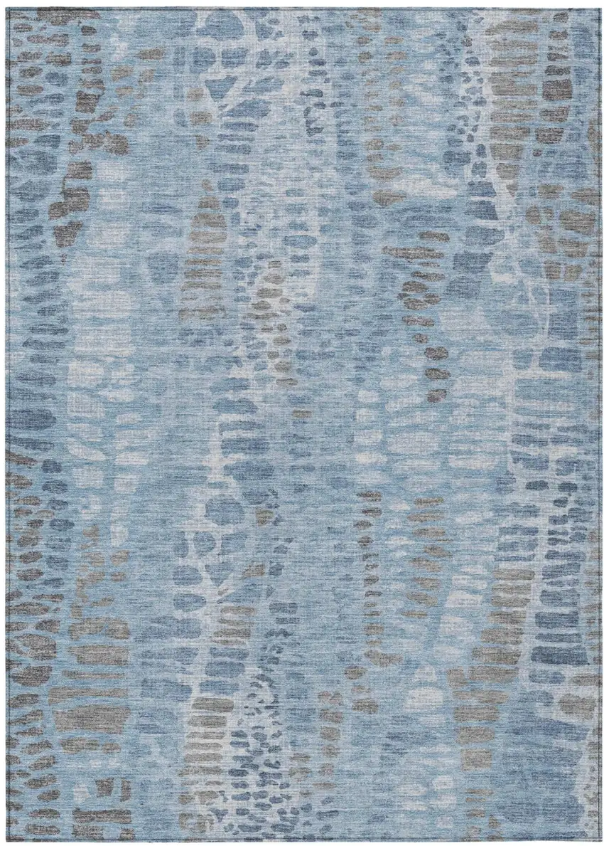 Denim Blue And Ivory Abstract Washable Indoor Outdoor Area Rug Photo 1