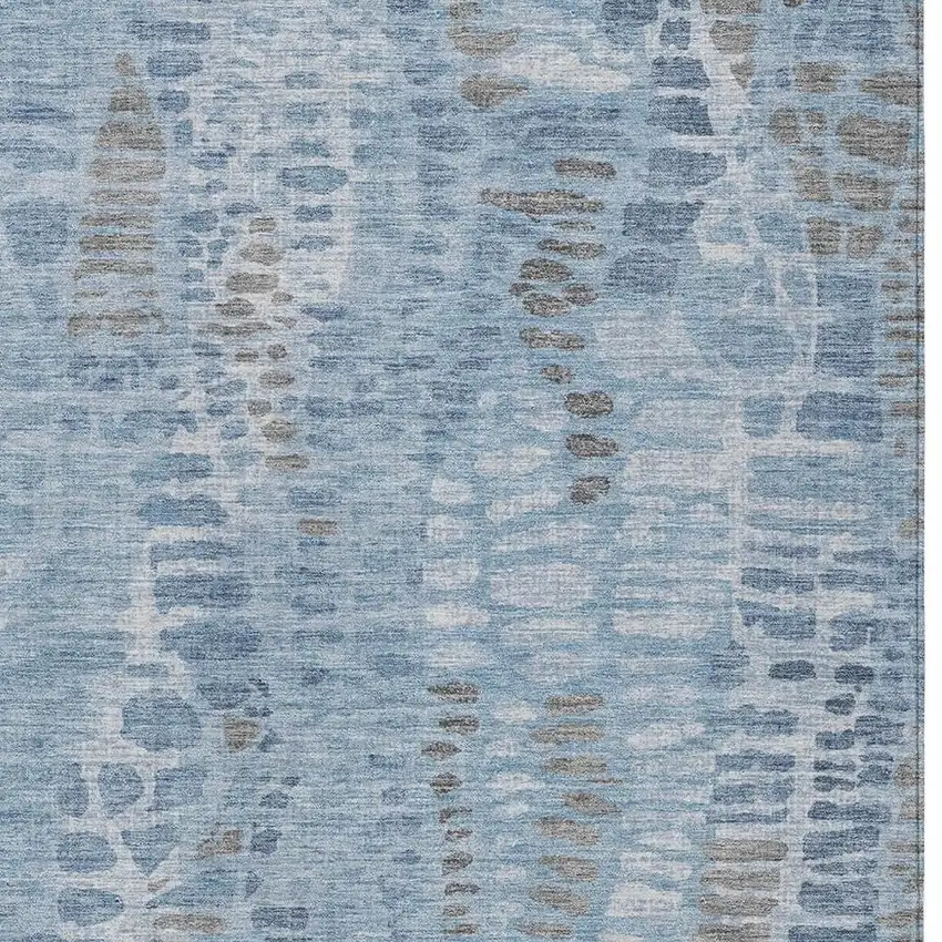 Denim Blue And Ivory Abstract Washable Indoor Outdoor Area Rug Photo 2