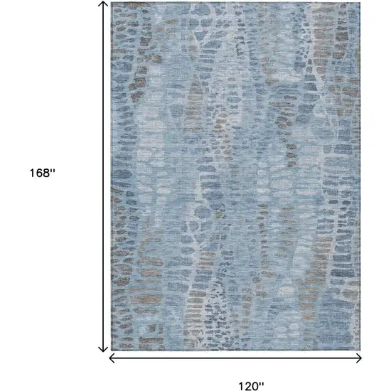 Denim Blue And Ivory Abstract Washable Indoor Outdoor Area Rug Photo 7
