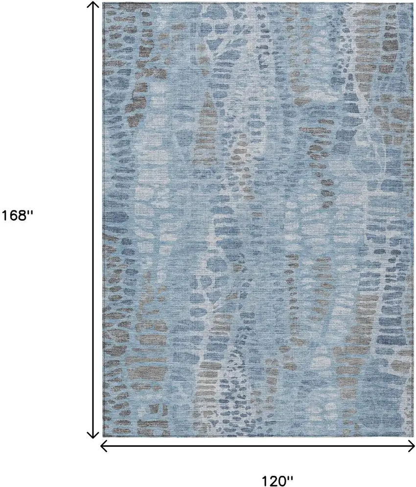 Denim Blue And Ivory Abstract Washable Indoor Outdoor Area Rug Photo 7