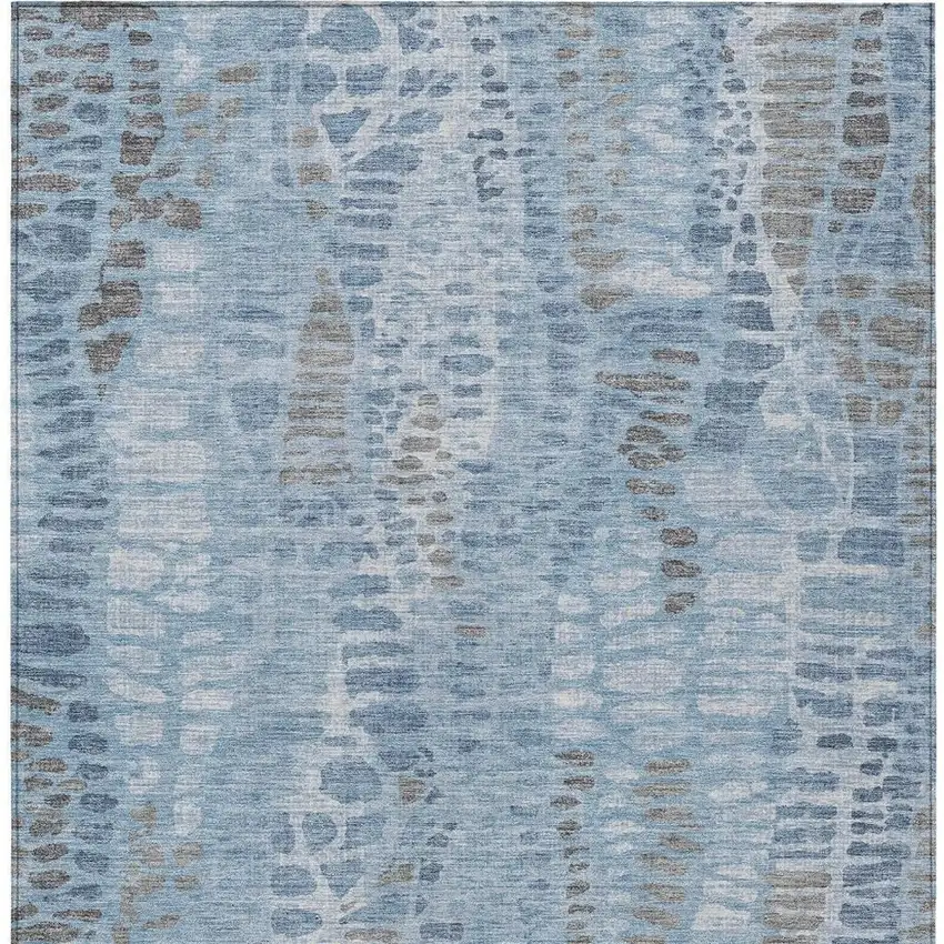 Denim Blue And Ivory Abstract Washable Indoor Outdoor Area Rug Photo 3