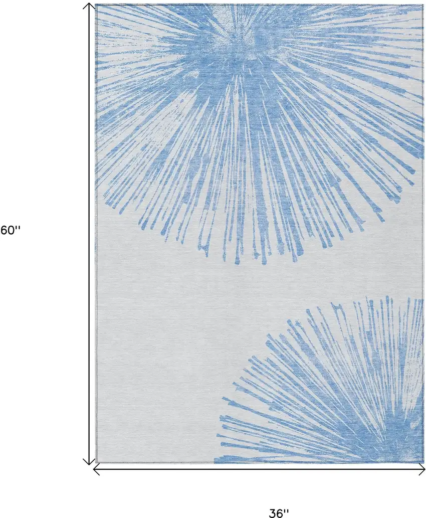 Denim Blue And Ivory Abstract Washable Indoor Outdoor Area Rug Photo 3