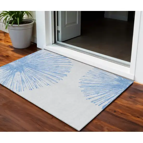 Denim Blue And Ivory Abstract Washable Indoor Outdoor Area Rug Photo 1