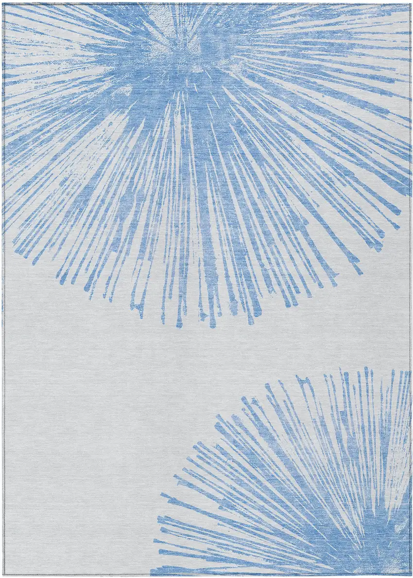 Denim Blue And Ivory Abstract Washable Indoor Outdoor Area Rug Photo 2