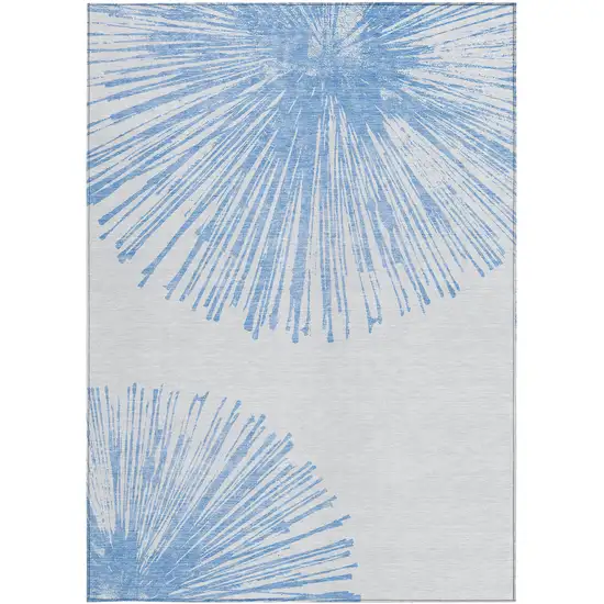 Denim Blue And Ivory Abstract Washable Indoor Outdoor Area Rug Photo 5