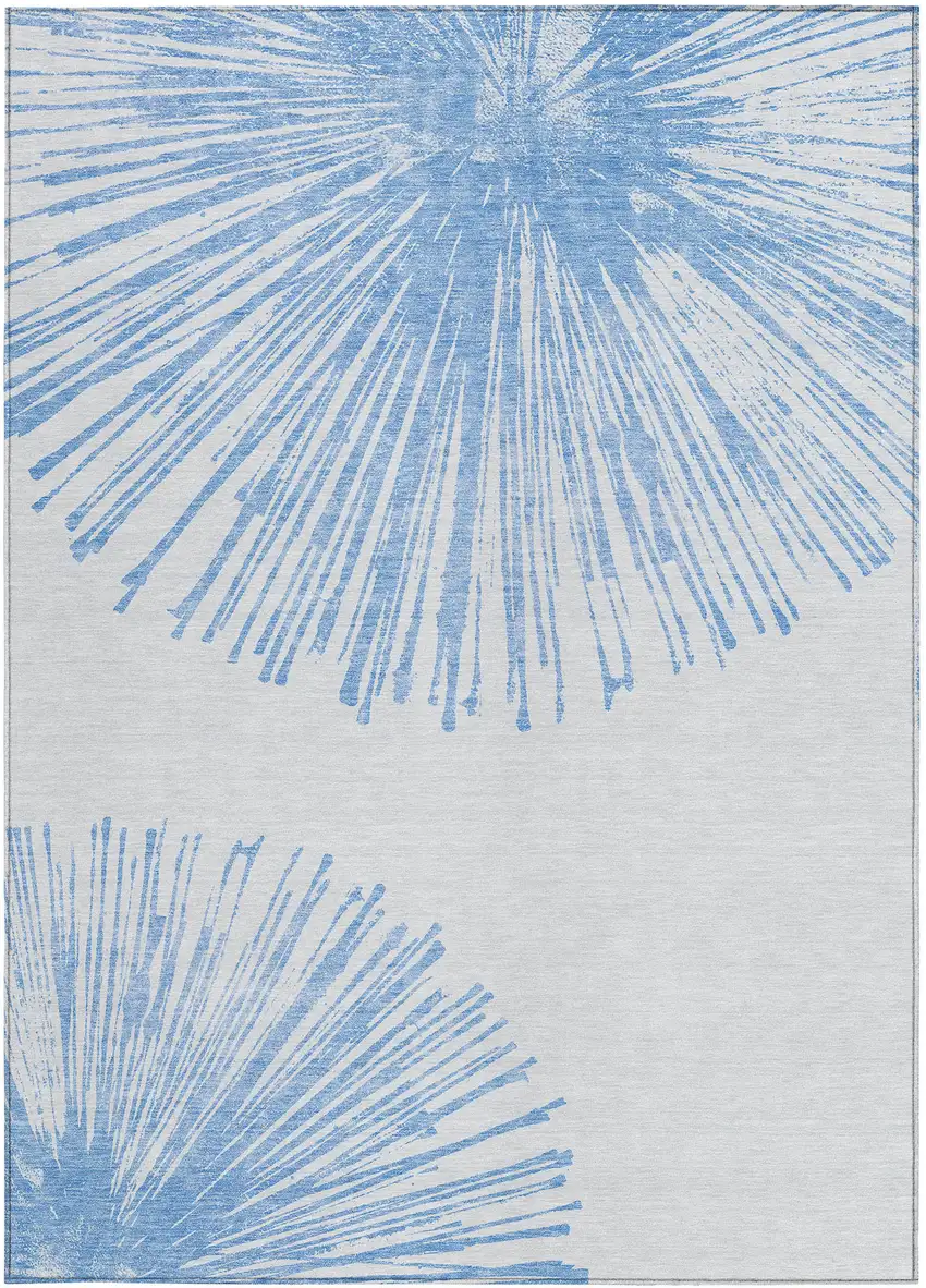 Denim Blue And Ivory Abstract Washable Indoor Outdoor Area Rug Photo 5