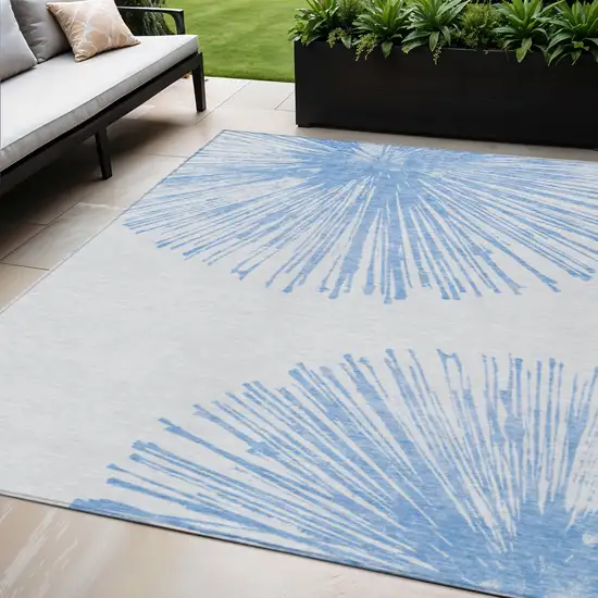 Denim Blue And Ivory Abstract Washable Indoor Outdoor Area Rug Photo 1