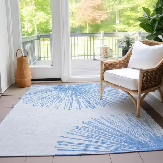 Denim Blue And Ivory Abstract Washable Indoor Outdoor Area Rug Photo 7