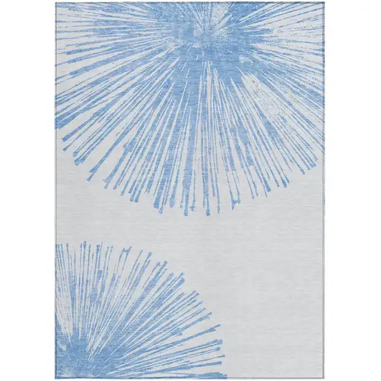Denim Blue And Ivory Abstract Washable Indoor Outdoor Area Rug Photo 4