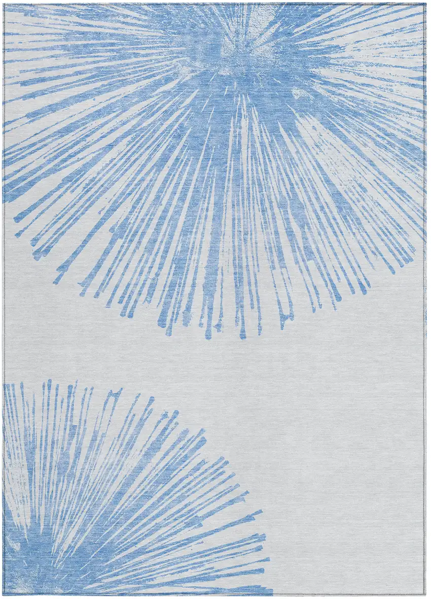 Denim Blue And Ivory Abstract Washable Indoor Outdoor Area Rug Photo 4