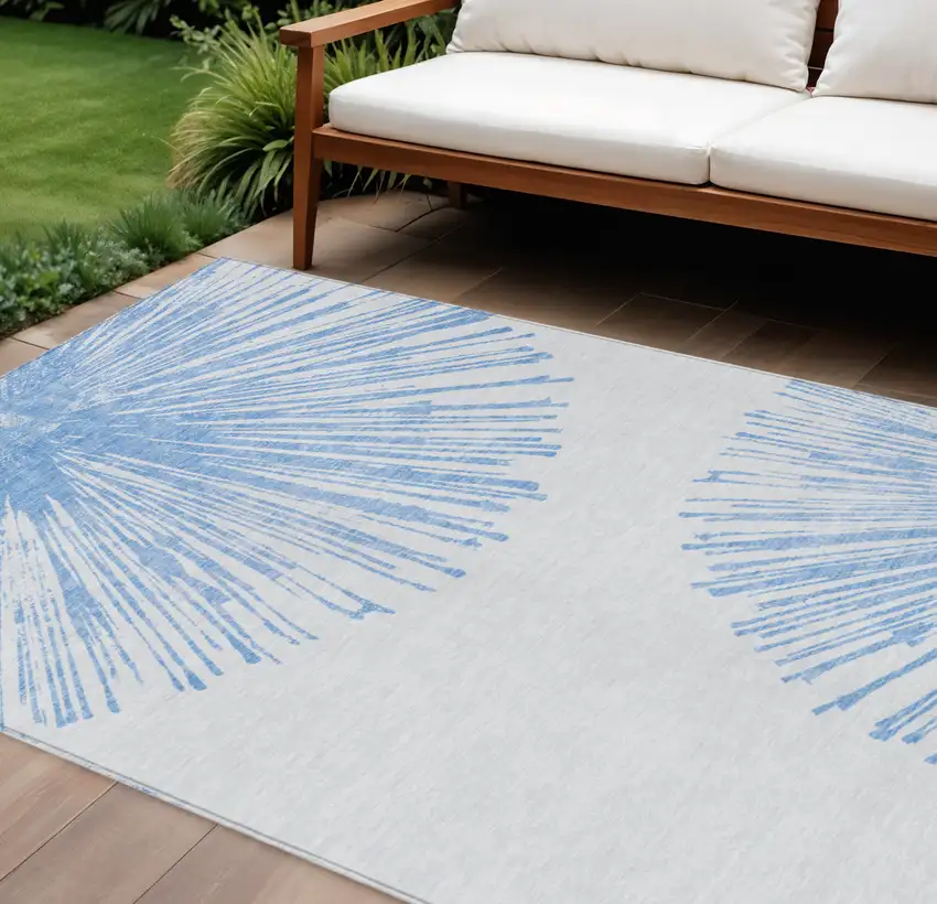 Denim Blue And Ivory Abstract Washable Indoor Outdoor Area Rug Photo 1