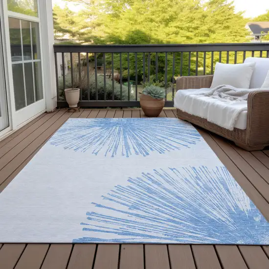 Denim Blue And Ivory Abstract Washable Indoor Outdoor Area Rug Photo 5