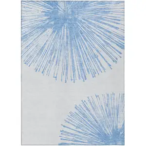 Photo of Denim Blue And Ivory Abstract Washable Indoor Outdoor Area Rug