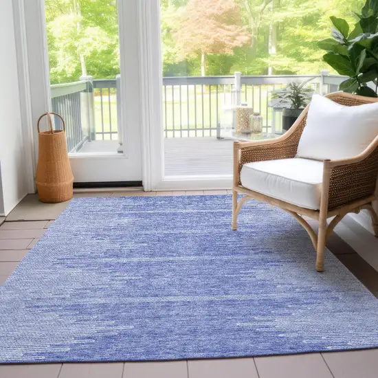 Denim Blue And Ivory Abstract Washable Indoor Outdoor Area Rug Photo 8