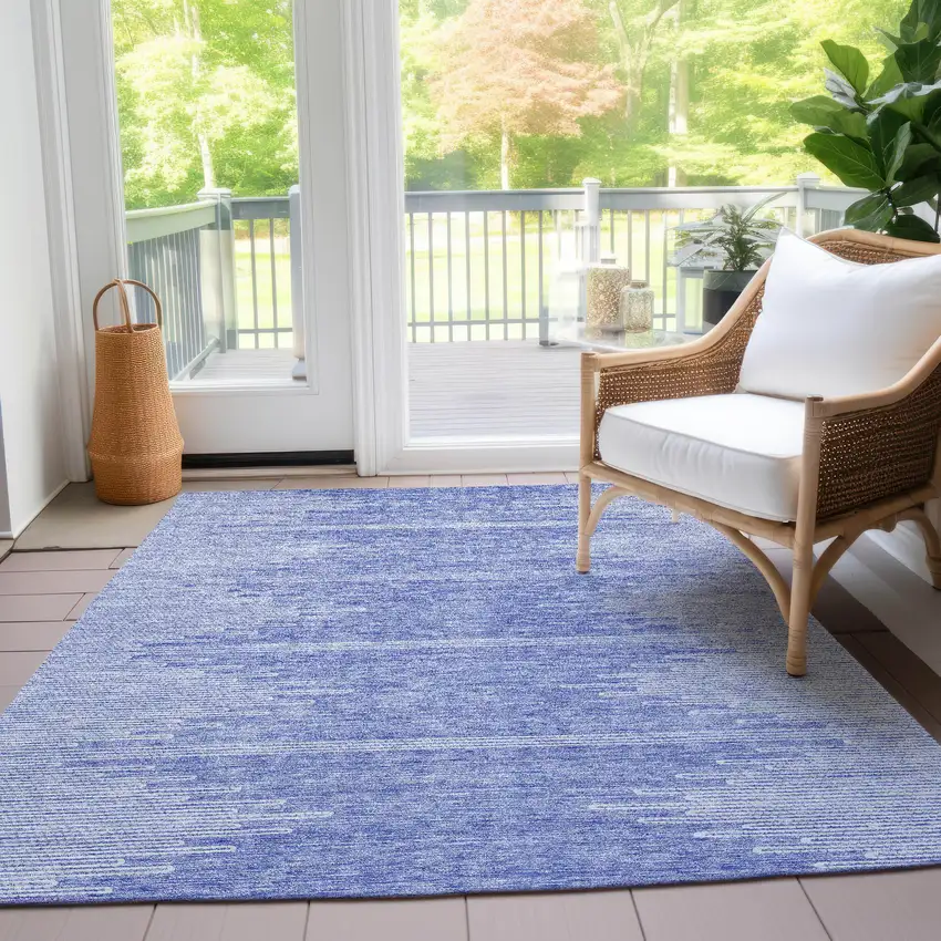 Denim Blue And Ivory Abstract Washable Indoor Outdoor Area Rug Photo 8