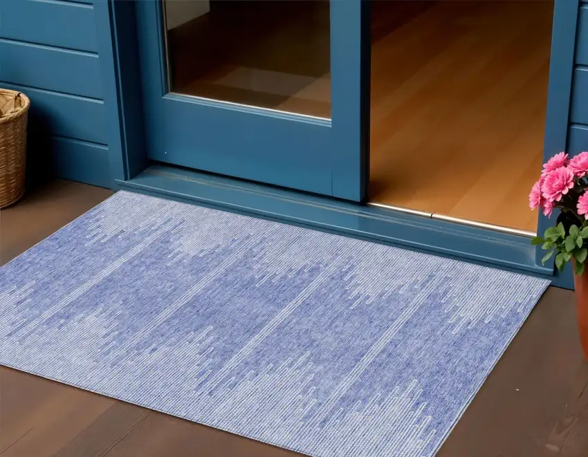 Denim Blue And Ivory Abstract Washable Indoor Outdoor Area Rug Photo 1