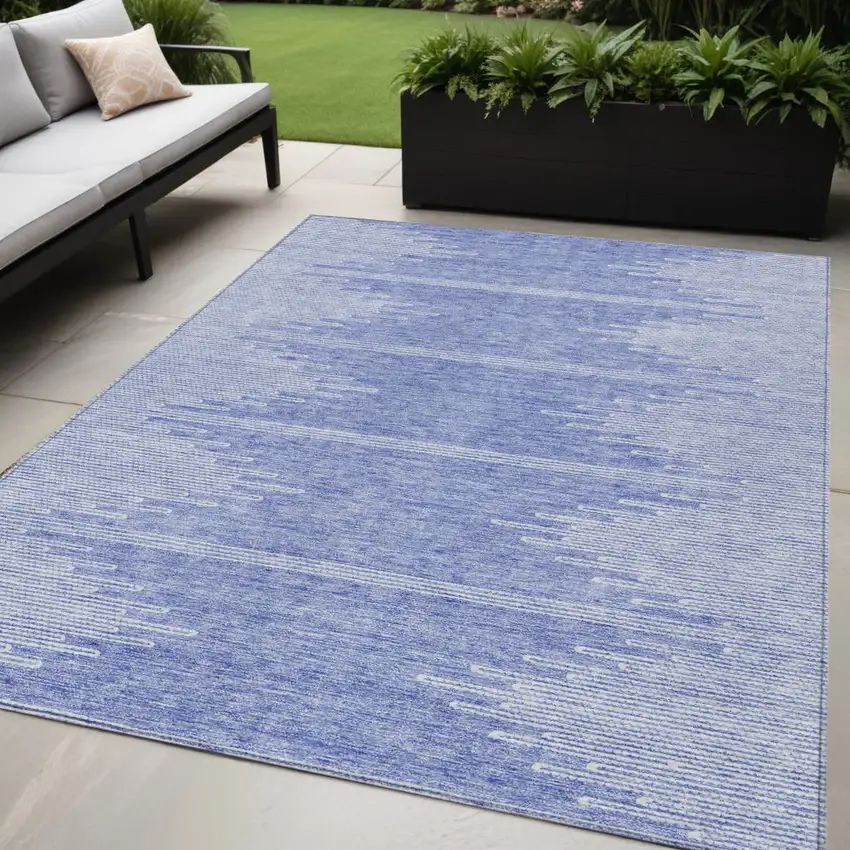 Denim Blue And Ivory Abstract Washable Indoor Outdoor Area Rug Photo 1