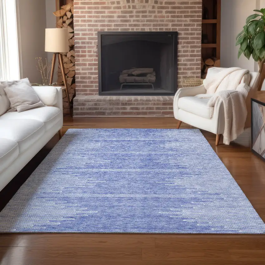 Denim Blue And Ivory Abstract Washable Indoor Outdoor Area Rug Photo 9