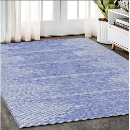 Denim Blue And Ivory Abstract Washable Indoor Outdoor Area Rug Photo 9
