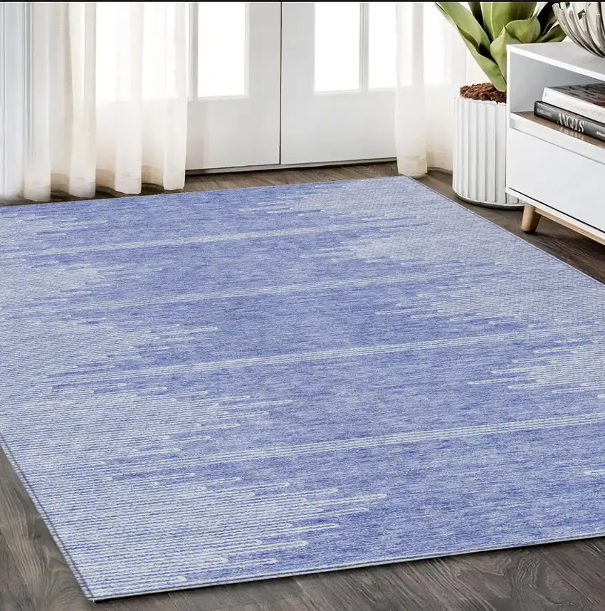 Denim Blue And Ivory Abstract Washable Indoor Outdoor Area Rug Photo 9