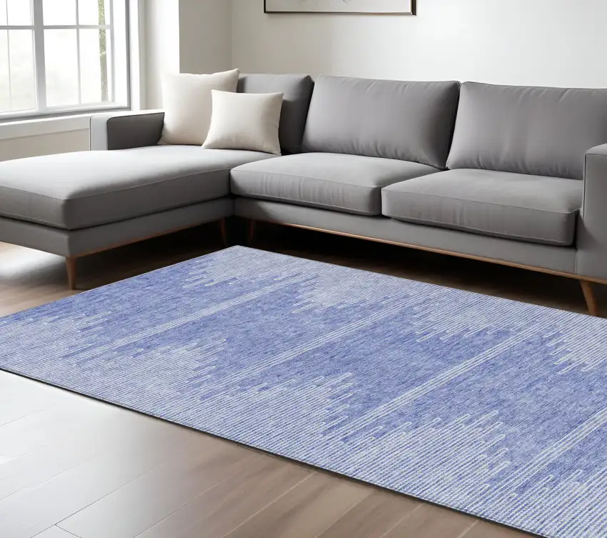 Denim Blue And Ivory Abstract Washable Indoor Outdoor Area Rug Photo 9