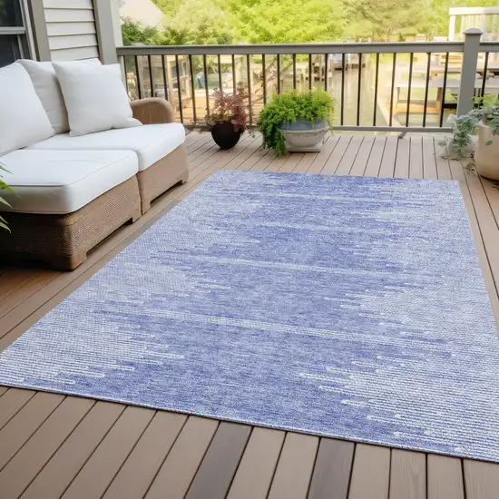 Denim Blue And Ivory Abstract Washable Indoor Outdoor Area Rug Photo 8
