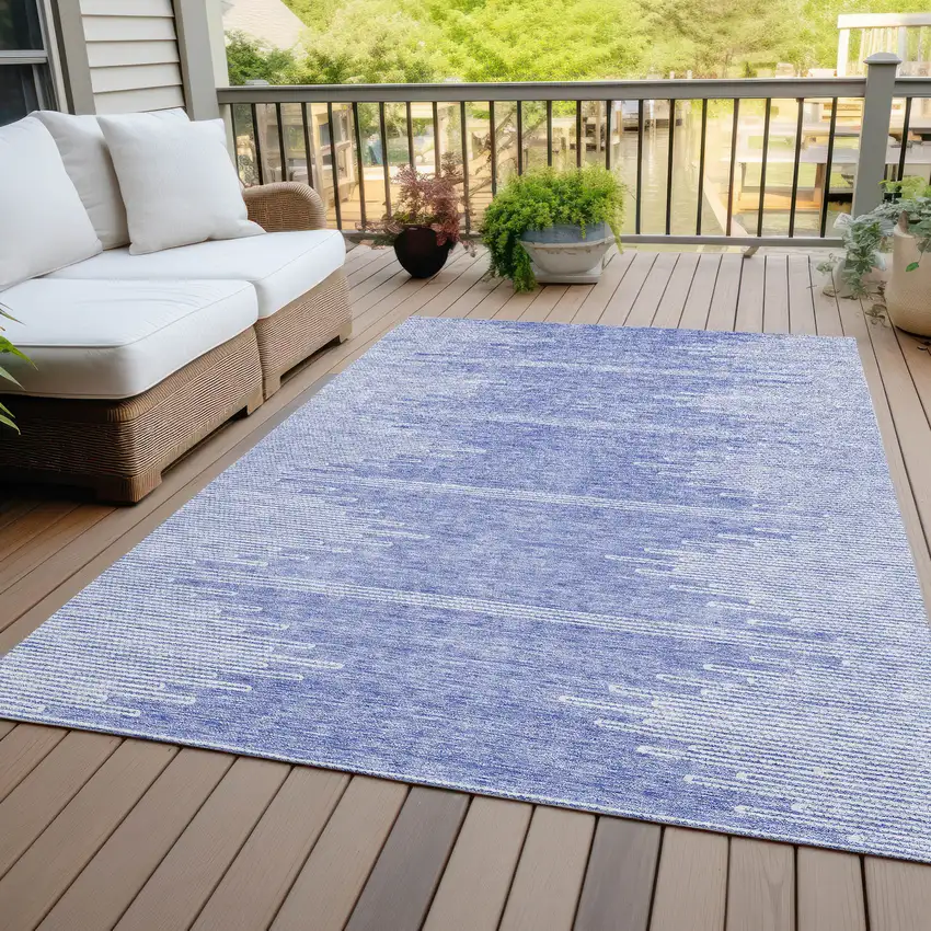 Denim Blue And Ivory Abstract Washable Indoor Outdoor Area Rug Photo 8