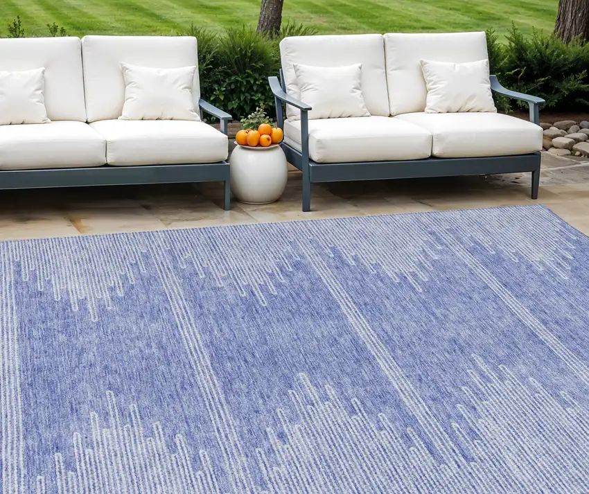 Denim Blue And Ivory Abstract Washable Indoor Outdoor Area Rug Photo 1