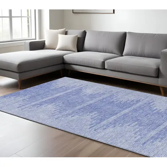 Denim Blue And Ivory Abstract Washable Indoor Outdoor Area Rug Photo 1