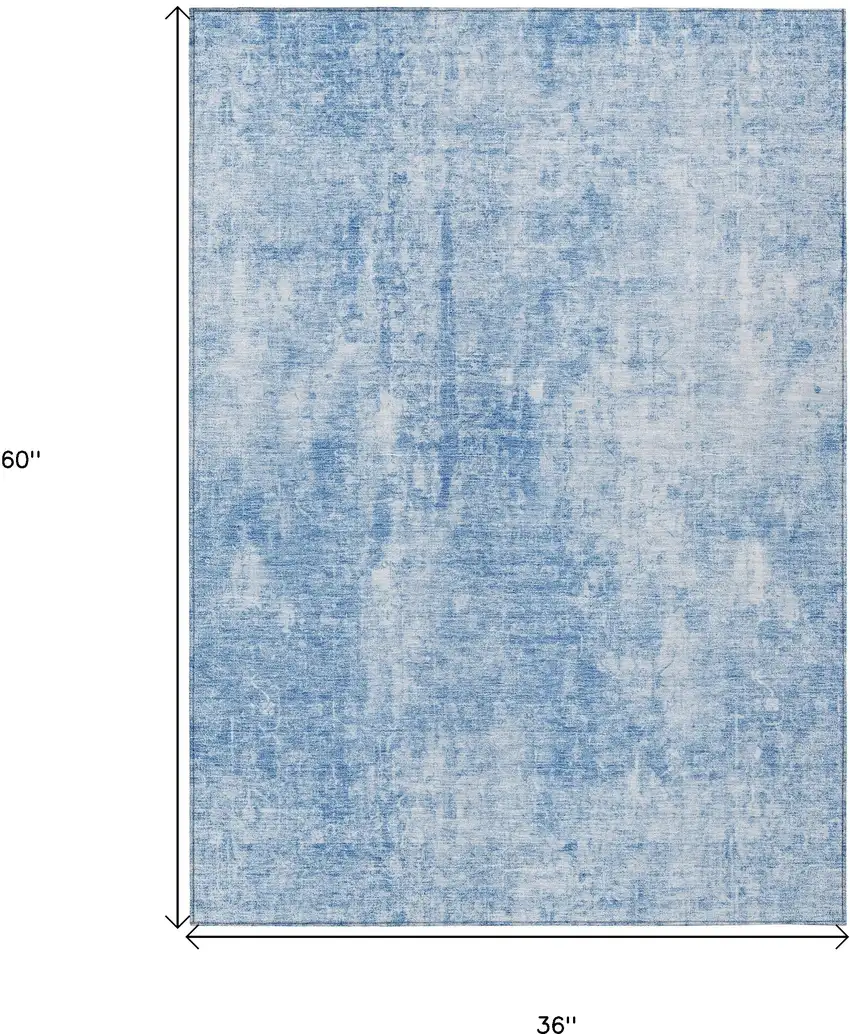 Denim Blue And Ivory Abstract Washable Indoor Outdoor Area Rug Photo 3