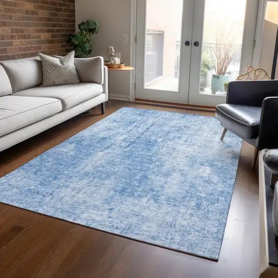Denim Blue And Ivory Abstract Washable Indoor Outdoor Area Rug Photo 8