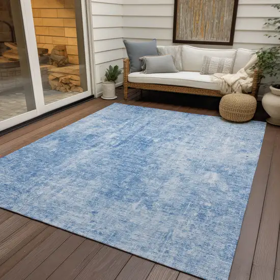 Denim Blue And Ivory Abstract Washable Indoor Outdoor Area Rug Photo 9