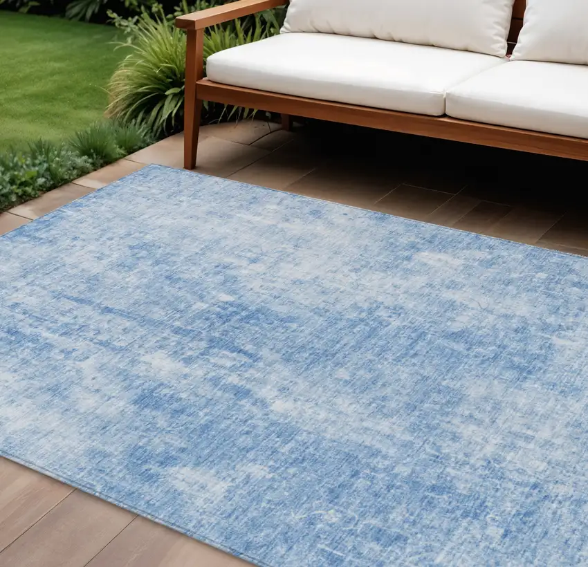 Denim Blue And Ivory Abstract Washable Indoor Outdoor Area Rug Photo 1
