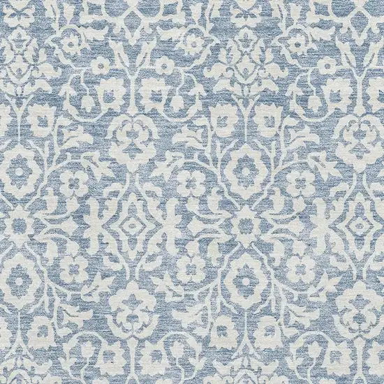 Denim Blue And Ivory Damask Washable Area Rug With UV Protection Photo 3