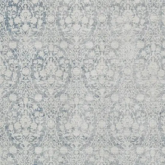 Denim Blue And Ivory Damask Washable Area Rug With UV Protection Photo 2