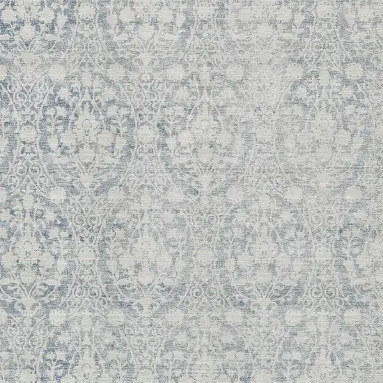 Denim Blue And Ivory Damask Washable Area Rug With UV Protection Photo 2