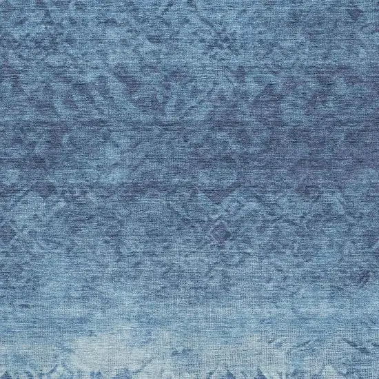 Denim Blue And Ivory Damask Washable Area Rug With UV Protection Photo 3